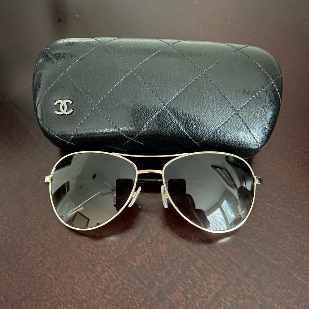 CHANEL Aviator, gold rimmed sunglasses, rare find
